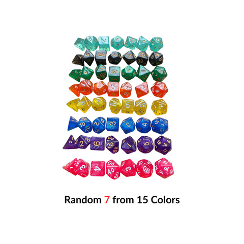 Starlight Mystery Acrylic Dice Set – 15 Random Colors, 7 Polyhedral Dice for DND, RPG, Pathfinder & Tabletop Games
