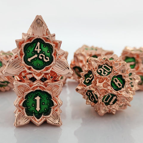Lotus Blossom Metal Dice Set – Multiple Color Options in Elegant Lotus Design
