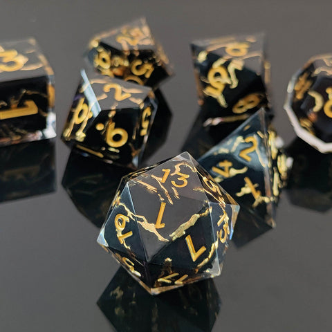 Resin Dice Set with Cat, Butterfly, Volcano, Dragon Egg & Graffiti Designs – Colorful Embedded Dice  Fluorescent Styles for DND & RPG Games