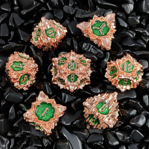 Lotus Blossom Metal Dice Set – Multiple Color Options in Elegant Lotus Design