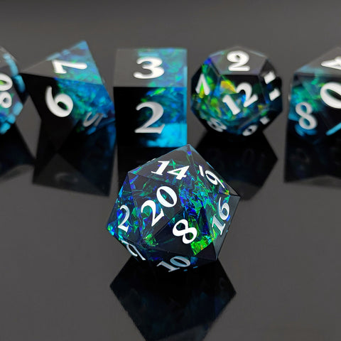 Resin Polyhedral Dice Set – Transparent Color Dice in Skull, Foil, Flower, Poker, Dual-Tone & Heart Styles for DND, Pathfinder, Tabletop Games