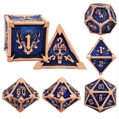 Phantom's Gambit Zinc Alloy Metal Dice Set with Skull Engraving – Multiple Color Options Available