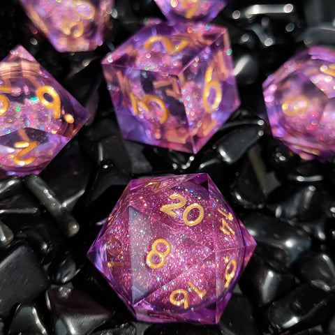 Resin Liquid Core Dice Set – Flowing Glitter DND Dice Multiple colors available
