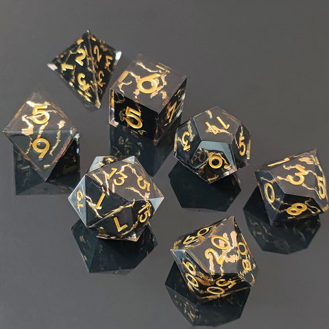 Resin Dice Set with Cat, Butterfly, Volcano, Dragon Egg & Graffiti Designs – Colorful Embedded Dice  Fluorescent Styles for DND & RPG Games