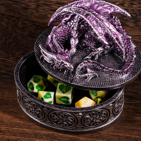 Vintage Dice Storage Chest with Metal Accents – Wooden RPG Dice Box for Dungeons & Dragons, Pathfinder & Tabletop Games