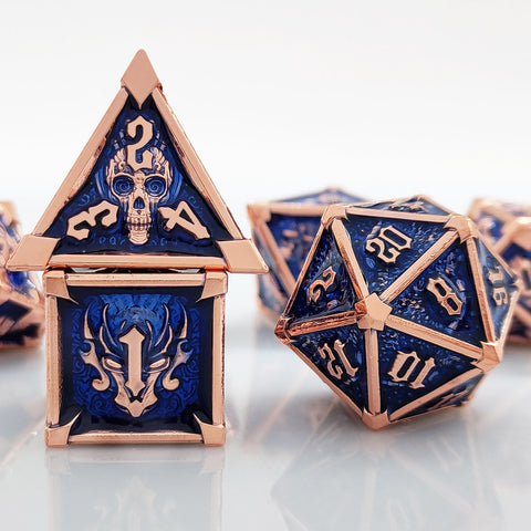 Phantom's Gambit Zinc Alloy Metal Dice Set with Skull Engraving – Multiple Color Options Available