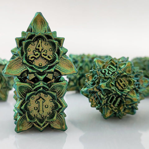 Lotus Blossom Metal Dice Set – Multiple Color Options in Elegant Lotus Design