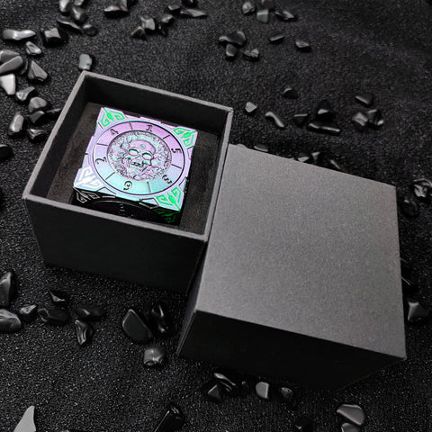 Cube of Legends 7‑in‑1 Rotating Metal Dice Cube – Dragon, Skull & Mythical Engravings, Multiple Color Options