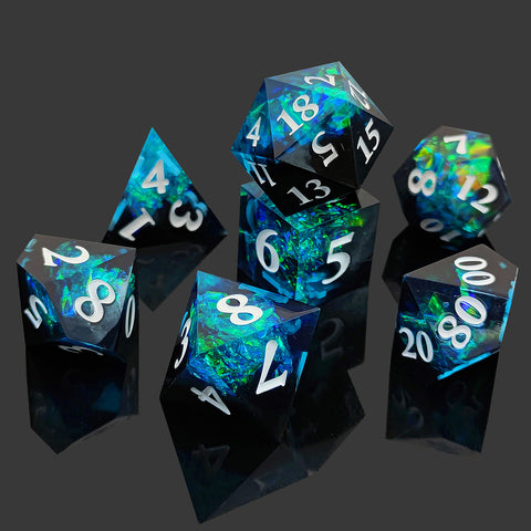Resin Polyhedral Dice Set – Transparent Color Dice in Skull, Foil, Flower, Poker, Dual-Tone & Heart Styles for DND, Pathfinder, Tabletop Games