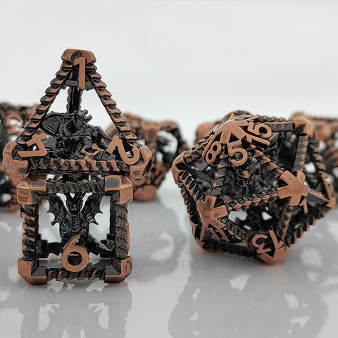 Obsidrak Copper Hollow Dice Set – Mystic Antique Colors for RPG & D&D