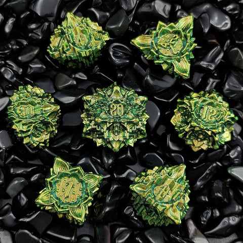 Lotus Blossom Metal Dice Set – Multiple Color Options in Elegant Lotus Design