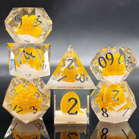 Resin Dice Set with Cat, Butterfly, Volcano, Dragon Egg & Graffiti Designs – Colorful Embedded Dice  Fluorescent Styles for DND & RPG Games