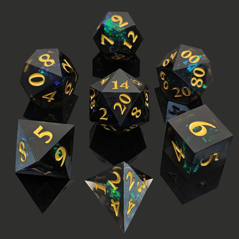 Resin Polyhedral Dice Set – Transparent Color Dice in Skull, Foil, Flower, Poker, Dual-Tone & Heart Styles for DND, Pathfinder, Tabletop Games