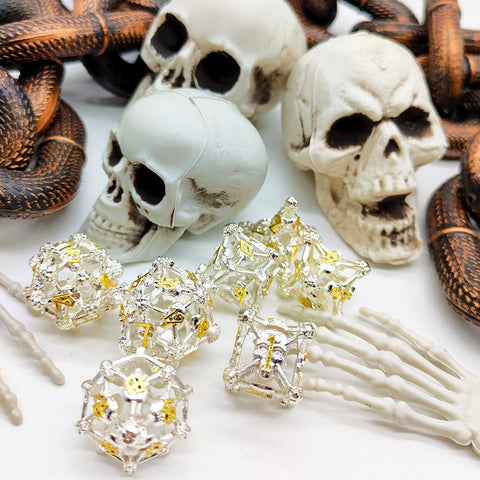 Necroforge Copper Metal Hollow Dice Set with Skull Design – 6 Colors Available