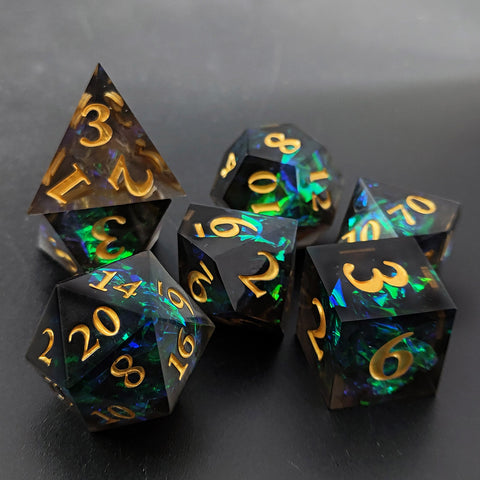 Resin Polyhedral Dice Set – Transparent Color Dice in Skull, Foil, Flower, Poker, Dual-Tone & Heart Styles for DND, Pathfinder, Tabletop Games