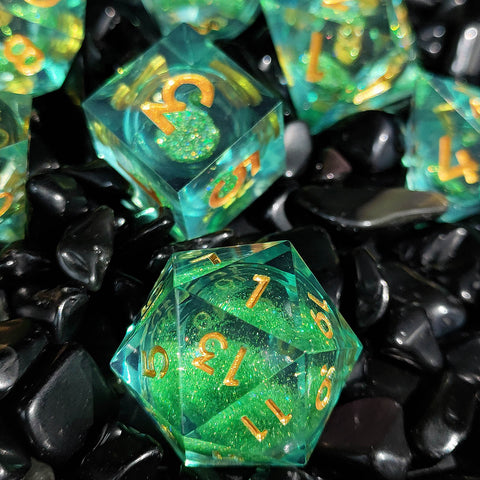 Resin Liquid Core Dice Set – Flowing Glitter DND Dice Multiple colors available