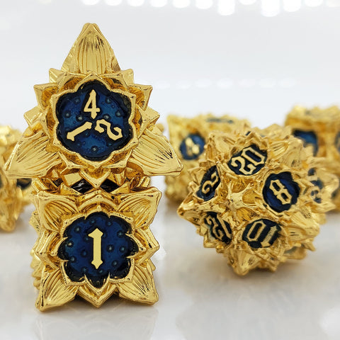 Lotus Blossom Metal Dice Set – Multiple Color Options in Elegant Lotus Design