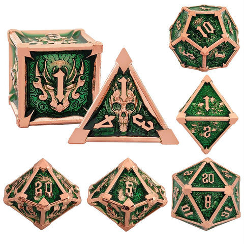 Phantom's Gambit Zinc Alloy Metal Dice Set with Skull Engraving – Multiple Color Options Available