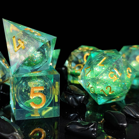 Resin Liquid Core Dice Set – Flowing Glitter DND Dice Multiple colors available