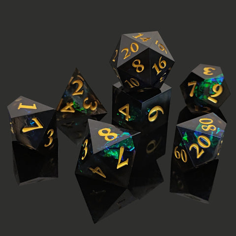 Resin Polyhedral Dice Set – Transparent Color Dice in Skull, Foil, Flower, Poker, Dual-Tone & Heart Styles for DND, Pathfinder, Tabletop Games