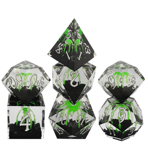 Resin Dice Set with Cat, Butterfly, Volcano, Dragon Egg & Graffiti Designs – Colorful Embedded Dice  Fluorescent Styles for DND & RPG Games