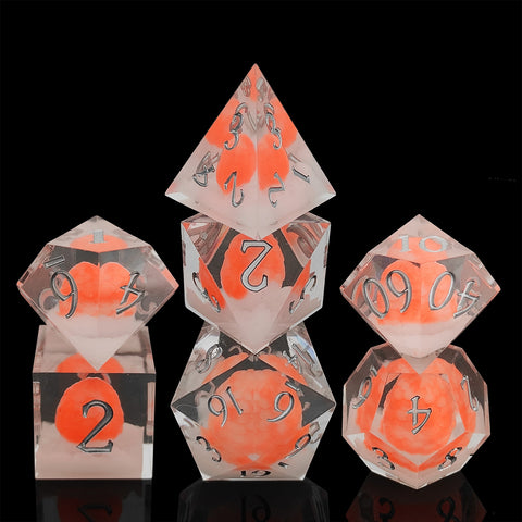 Resin Dice Set with Cat, Butterfly, Volcano, Dragon Egg & Graffiti Designs – Colorful Embedded Dice  Fluorescent Styles for DND & RPG Games