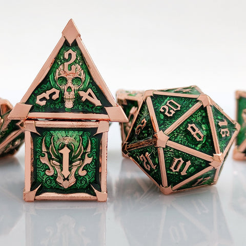 Phantom's Gambit Zinc Alloy Metal Dice Set with Skull Engraving – Multiple Color Options Available