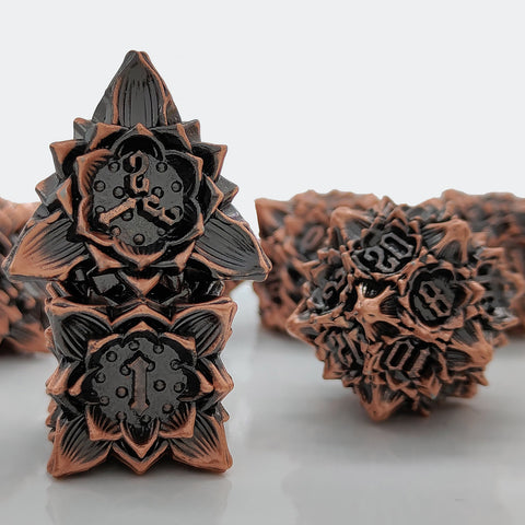 Lotus Blossom Metal Dice Set – Multiple Color Options in Elegant Lotus Design