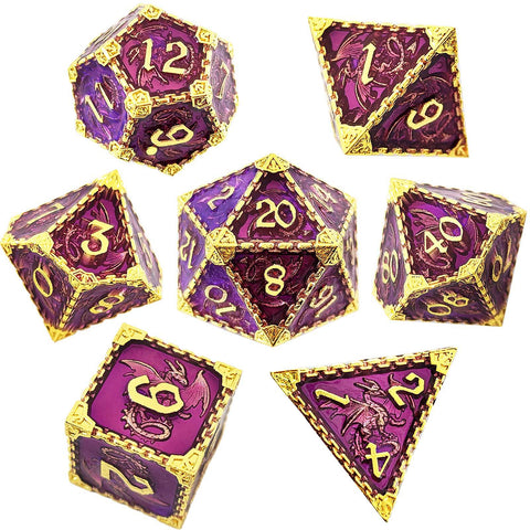 Duskrage Copper Metal Solid Dice Set with Winged Dragon Engraving – Multiple Colors Available