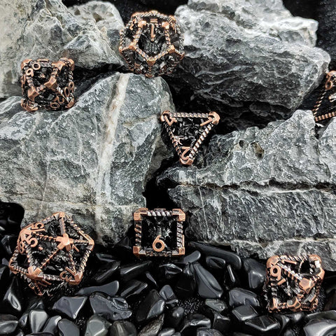 Obsidrak Copper Hollow Dice Set – Mystic Antique Colors for RPG & D&D