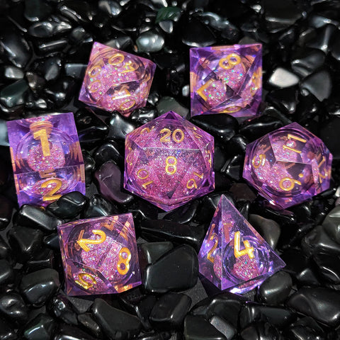 Resin Liquid Core Dice Set – Flowing Glitter DND Dice Multiple colors available