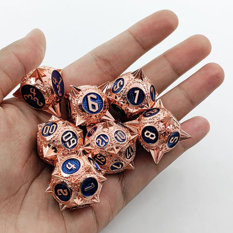 Meteoric Mace Solid Metal Dice Set – Stunning Color Options (Copper‑Blue, Bloodstain, Iridescent, etc.)