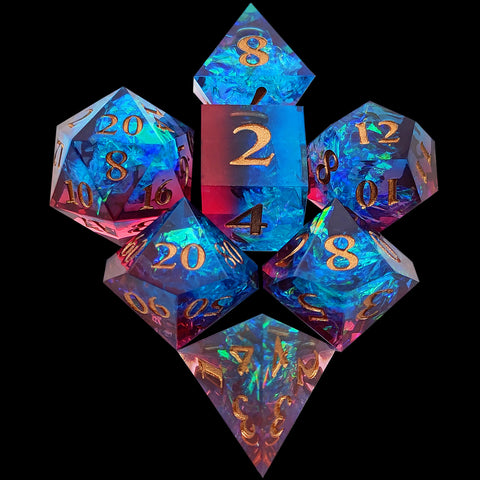 Resin Polyhedral Dice Set – Transparent Color Dice in Skull, Foil, Flower, Poker, Dual-Tone & Heart Styles for DND, Pathfinder, Tabletop Games