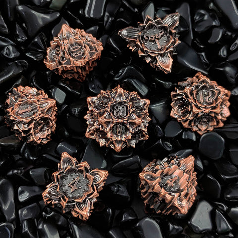 Lotus Blossom Metal Dice Set – Multiple Color Options in Elegant Lotus Design