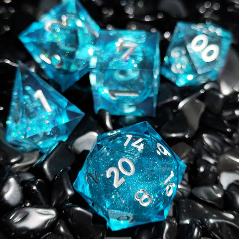 Resin Liquid Core Dice Set – Flowing Glitter DND Dice Multiple colors available
