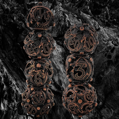 Infermor Metal Hollow Dice Set – 7 Dice, Copper Material, 10 Stunning Color Options