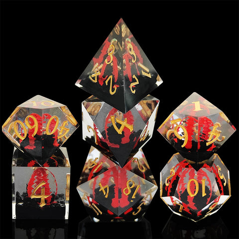 Resin Dice Set with Cat, Butterfly, Volcano, Dragon Egg & Graffiti Designs – Colorful Embedded Dice  Fluorescent Styles for DND & RPG Games