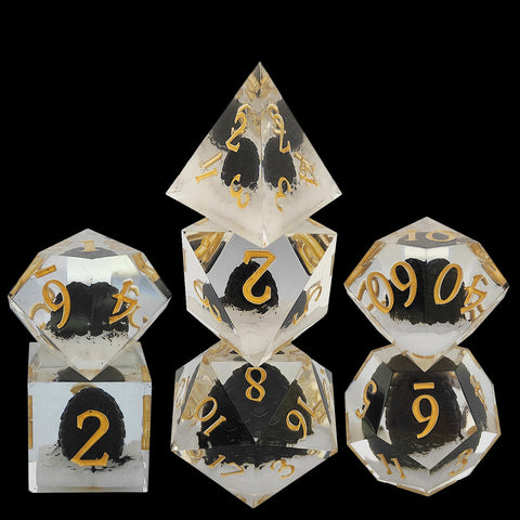 Resin Dice Set with Cat, Butterfly, Volcano, Dragon Egg & Graffiti Designs – Colorful Embedded Dice  Fluorescent Styles for DND & RPG Games