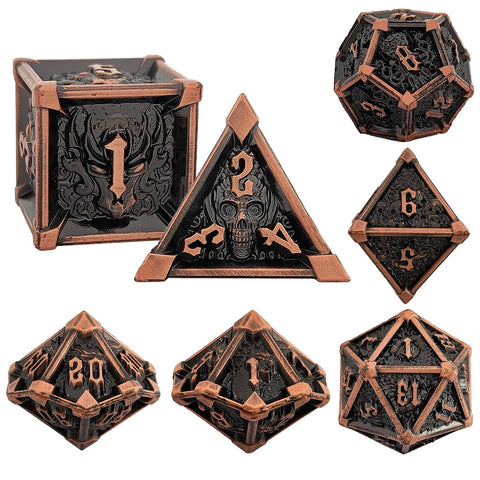 Phantom's Gambit Zinc Alloy Metal Dice Set with Skull Engraving – Multiple Color Options Available