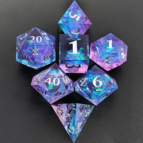 Resin Polyhedral Dice Set – Transparent Color Dice in Skull, Foil, Flower, Poker, Dual-Tone & Heart Styles for DND, Pathfinder, Tabletop Games
