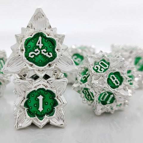 Lotus Blossom Metal Dice Set – Multiple Color Options in Elegant Lotus Design