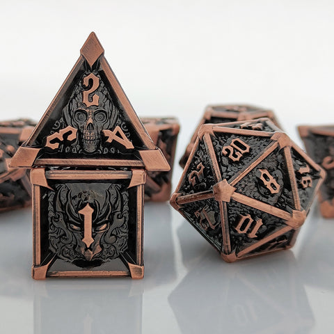 Phantom's Gambit Zinc Alloy Metal Dice Set with Skull Engraving – Multiple Color Options Available