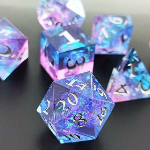 Resin Polyhedral Dice Set – Transparent Color Dice in Skull, Foil, Flower, Poker, Dual-Tone & Heart Styles for DND, Pathfinder, Tabletop Games