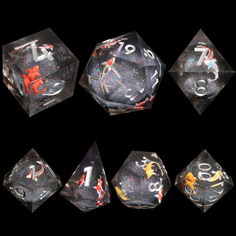 Resin Liquid Core Dice Set – Flowing Glitter DND Dice Multiple colors available
