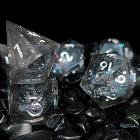 Resin Liquid Core Dice Set – Flowing Glitter DND Dice Multiple colors available