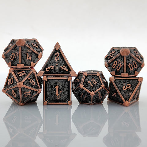 Phantom's Gambit Zinc Alloy Metal Dice Set with Skull Engraving – Multiple Color Options Available