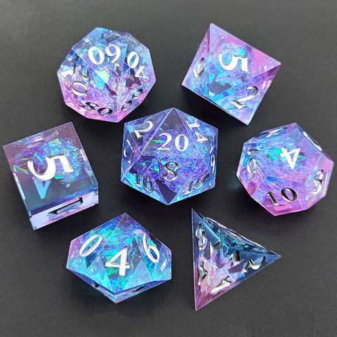 Resin Polyhedral Dice Set – Transparent Color Dice in Skull, Foil, Flower, Poker, Dual-Tone & Heart Styles for DND, Pathfinder, Tabletop Games