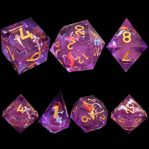 Resin Liquid Core Dice Set – Flowing Glitter DND Dice Multiple colors available