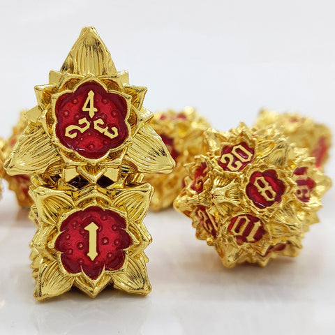 Lotus Blossom Metal Dice Set – Multiple Color Options in Elegant Lotus Design