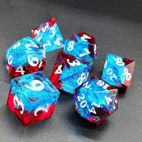 Resin Polyhedral Dice Set – Transparent Color Dice in Skull, Foil, Flower, Poker, Dual-Tone & Heart Styles for DND, Pathfinder, Tabletop Games